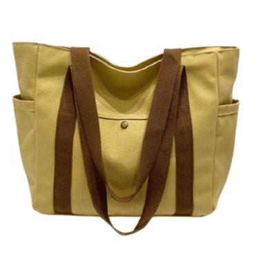 Imagem de Bolsa de Lona Feminina Grande de Ombro Forrada Faculdade Passeio e Trabalho (Caqui)