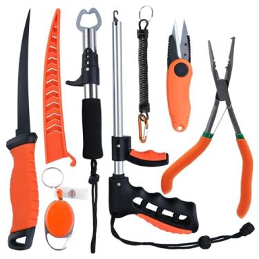 Imagem de SPEEDWOX Kit de ferramentas de pesca com 7 peças, alicate de pesca com cordão, faca de filete de peixe com bainha, prendedor de lábio de peixe, retrator de pesca com mosca, cortador de linha dobrável
