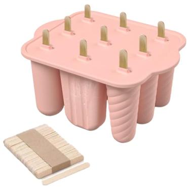 Imagem de Moldes de picolé de silicone, máquina de picolé de gelo congelado caseiro com 9 cavidades - livre de BPA, moldes de silicone para freezer com 50 varetas, molde de sorvete DIY para crianças, adultos e