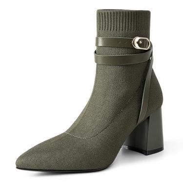 Imagem de NEWBELLA COSY Bota feminina de cano curto e salto grosso, Verde militar, 35