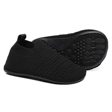 Imagem de Hayeabi Pantufas infantis leves para uso interno com sola de borracha para bebês e meninas, Kids20002allBlack, 13-14 Little Kid