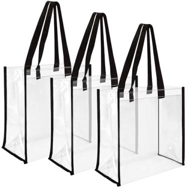 Imagem de WYKOO Sacolas transparentes de plástico PVC de 30,5 x 30,5 x 15 cm com alças para trabalho, praia, almoço, esportes, shows, Transparente., Medium