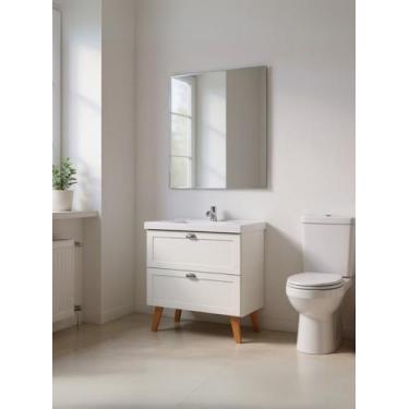 Imagem de Gabinete para Banheiro com Cuba e Espelho 80cm Retro Mdf Branco Milano