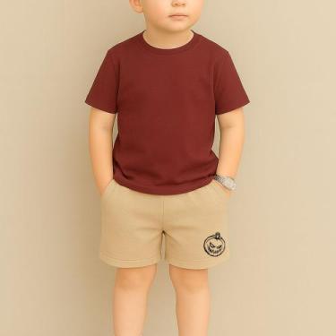 Imagem de Conjunto Masculino Infantil Estampado - NoBrand, Bordô, Bege, 8