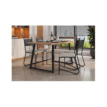 Imagem de Conjunto de Mesa Jantar 4 Cadeiras Fabone Atlanta Aço Carbono Estofadas Corano Retangular 136x80
