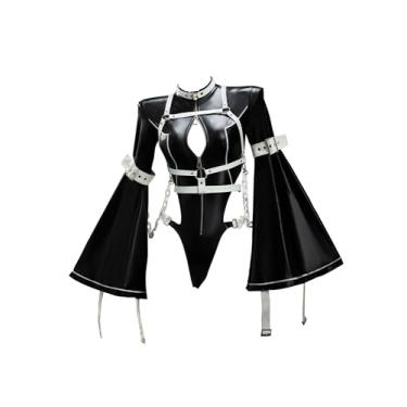 Imagem de Mobbunny Macacão feminino de anime para cosplay e fantasia preta, lingerie com alça oca e meia, Preto, GG