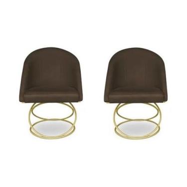 Imagem de Kit 2 Cadeira De Jantar Luxo Base De Metal Dourado Sala Esritório Rece