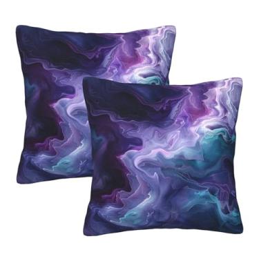 Imagem de Lalamelody Capas de almofada roxas azul-petróleo turquesa galáxia nebulosa fronhas quadradas aconchegantes decoração de casa para cama, sofá, escritório, sala de estar (conjunto de 2, 50,8 x 50,8 cm)