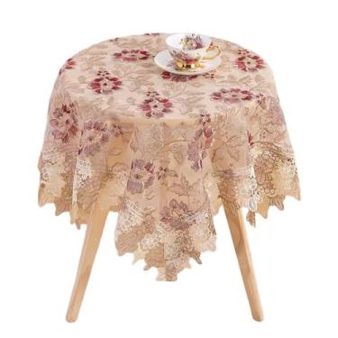 Imagem de Toalha de mesa quadrada pequena bordada de renda floral vintage estilo francês toalha de mesa com macramê chique capa de mesa para casamento prata casa aniversário cozinha decoração marrom e vermelho