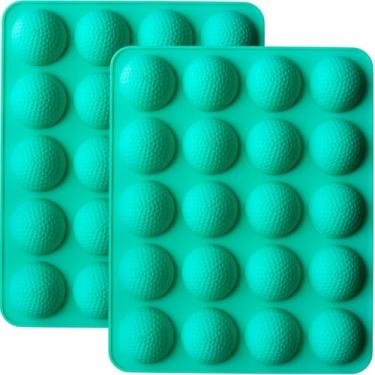Imagem de HKUCFTT Molde de bolo de bola de golfe - Conjunto de 2 moldes de silicone para chocolate com 20 cavidades para doces de golfe, decorações de bolo 3D, bombas de cacau e cubos de gelo
