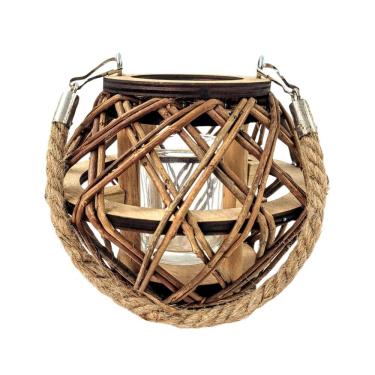 Imagem de Lanterna Decorativa Lampião Castiçal Madeira Corda Rústico P