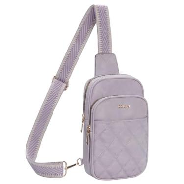 Imagem de ICOLRAE Pequena bolsa tiracolo feminina de couro vegano, pochete de peito, bolsa de viagem com alça ajustável para guitarra, Roxa, Small