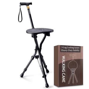 Imagem de YOKABOZE Bengala Com Assento, Para Caminhada Assento Dobrável Leve, Cadeira De Cana, Camping, Caminhadas, Alumínio Fácil Transportar, Antiderrapante