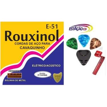 Imagem de Kit Jogo Cordas Aço Cavaquinho Rouxinol E-51+ Acessórios