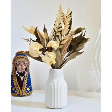Imagem de Arranjo De Flores Secas Decorativo Vaso Garrafa Retrô Listras