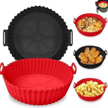 Imagem de Mega Kit 2 Formas Silicone para Air Fryer Assadeira Cesto Fritadeira Elétrica De 20cm e 2Formas Silicone para Air Fryer de 16cm