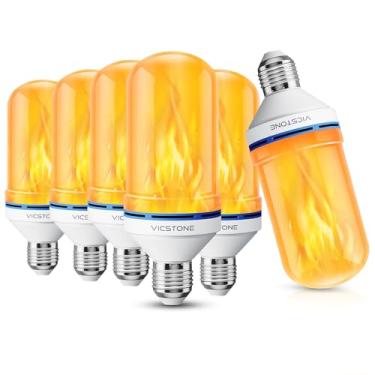 Imagem de Vicstone Lâmpadas LED com chama do anoitecer ao ar livre, 4 modos E26 lâmpadas cintilantes com efeito de cabeça para baixo, lâmpada de fogo para Halloween, Natal, pátio, varanda, festa, casa