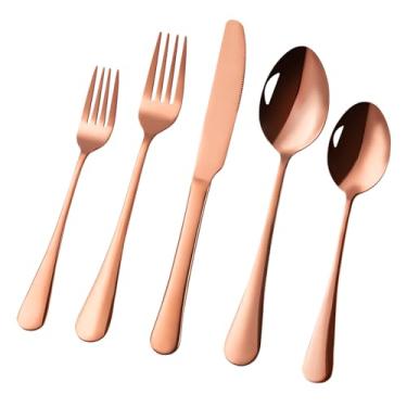 Imagem de GODTUP Conjunto de talheres de prata, 30 peças de talheres de ouro rosa para 6, conjunto de utensílios de alimentação polidos espelhados, pode ser lavado na lava-louças, conjunto de talheres de aço