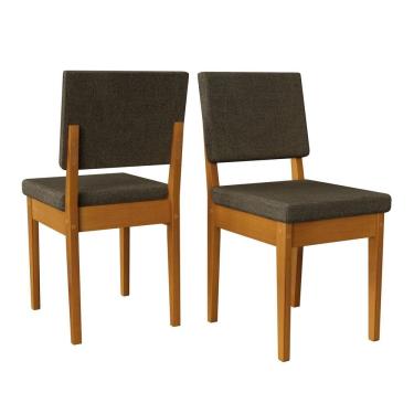 Imagem de Kit 2 Cadeiras 100% Madeira Maciça Encosto e Assento Estofado Miami Cerejeira/Grafite