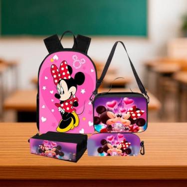 Imagem de Kit Mochila Escolar Infantil Minnie Reforçada Completa Lancheira Estoj