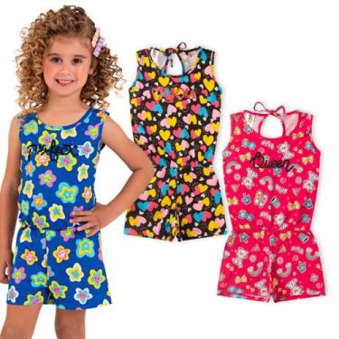 Imagem de Kit com 2 Macaquinhos Roupa Infantil Menina Verão em Malha - Macacão C