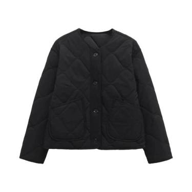 Imagem de Jaqueta Casual Feminina Vintage Com Gola Redonda, Acolchoada Em Algodã