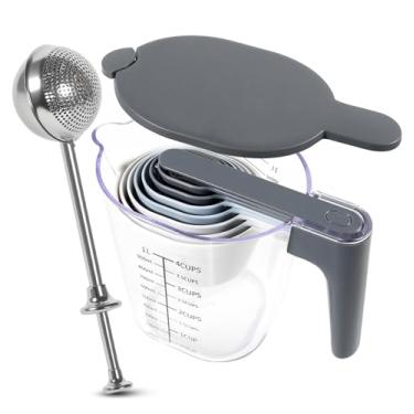 Imagem de Recogwood Conjunto de 11 copos de medição e colheres com copo medidor empilhável, tampa e espanador de farinha, utensílios de cozinha exclusivos para assar e cozinhar, livre de BPA, pode ser lavado na