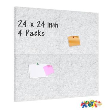 Imagem de DOLLAR BOSS Placas de cortiça de feltro, 4 pacotes de painéis acústicos autoadesivos de cortiça de 30,5 cm x 30,5 cm, 1/5.1 cm de espessura, painéis acústicos à prova de som para paredes com 40 pinos