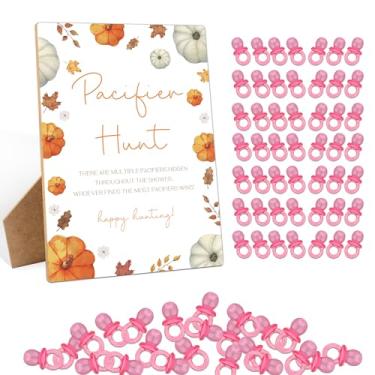 Imagem de Decoração de mesa de chá de bebê Little Pumpkin, jogo de chá de bebê com 50 mini chupetas de plástico, placa de jogo de madeira de 14,2 x 19,8 cm para atividades de decoração de gênero de abóbora para