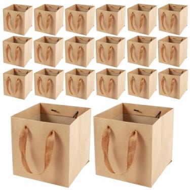 Imagem de Sacos de papel Kraft com alças, sacos de presente quadrados dobráveis, sacolas de lembrancinhas de festa de casamento, sacolas de embalagem de negócios de varejo, sacola de compras resistente, 2 sacos