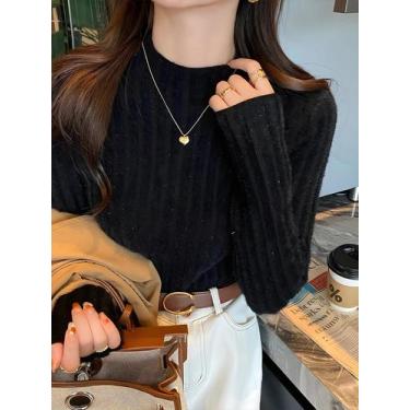 Imagem de Suéter Feminino Grosso E Quente Com Gola Alta, Pulôver De Malha Forrad