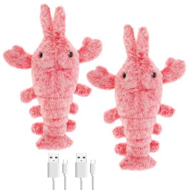 Imagem de DJAPWPX 2 peças de brinquedo interativo de pelúcia flexível lagosta para cães e gatos, resistente ao desgaste, carregamento USB, bateria embutida de 300 mAh, presente para animais de estimação
