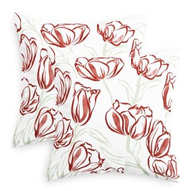 Imagem de CaliTime Capas de almofada decorativas 45,7 x 45,7 cm, pacote com 2 capas de almofada minimalistas de lã aconchegante, tulipa para sofá-cama, decoração de casa de fazenda, vinho
