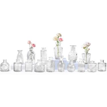 Imagem de Tivcck Conjunto de 16 vasos de vidro, pequenos vasos para flores, mini vaso vintage para centros de mesa, vasos de flores transparentes para casamento, mesa, festa, decoração de casa