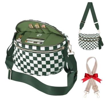Imagem de Bolsa transversal quadriculada para mulheres, bolsa de nylon com alça ajustável, bolsa de cintura grande, pochete feminina grande, Feijão verde quadriculado