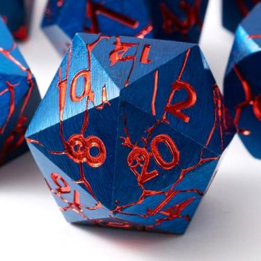 Imagem de Soar Forge Metal Dice for DND and RPG Gaming - Pharaoh Ruins Blue with Red Cracks - Polyhedral Dice Set Compatible with RPG, D&D, Dungeons and Dragons and More