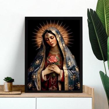 Imagem de Quadro Nossa Senhora Com Rosa 24X18Cm - Com Vidro