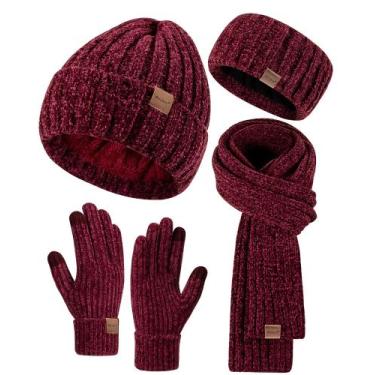 Imagem de Conjunto de inverno Winuesa, gorro feminino, cachecol, luvas, faixa de
