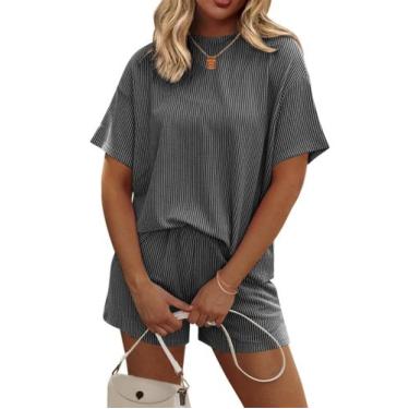 Imagem de Conjunto de pijama Ekouaer de manga curta Lounge, 2 peças, cinza escur