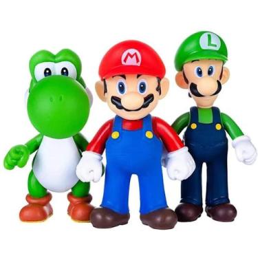 Imagem de Conjunto de bonecos Super Mario infantil Luigi Bros com Luigi, Yoshi -