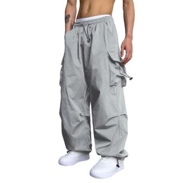 Imagem de Calças cargo ZAFUL Flat Pocket Parachute para homens cinza S