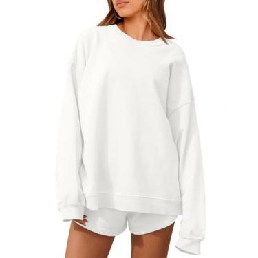 Imagem de Roupas de 2 peças, moletom feminino Tankaneo, branco de grandes dimens