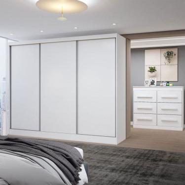 Imagem de Guarda-Roupa Casal Europa 3 Portas 10 Gavetas 100% Mdf Branco - Panorama Móveis