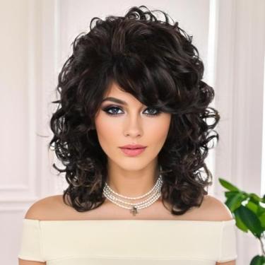 Imagem de Peruca GNIMEGIL 70s, comprimento dos ombros, cabelo sintético para mul