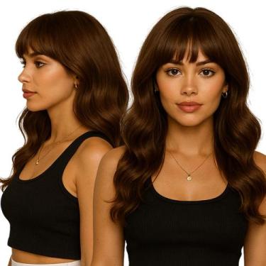 Imagem de Peruca Orgânica Liso Ondulado Com Franja 60cm Natural com Pentes Inter
