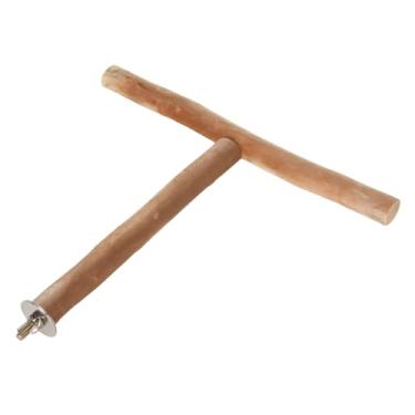 Imagem de Yctze Poleiro de Pássaro de Madeira Em Forma de T - Suporte de Papagaio de Madeira Seguro para Gaiola | Brinquedo de Mastigar e Escalar para Alívio do Tédio e Exercícios