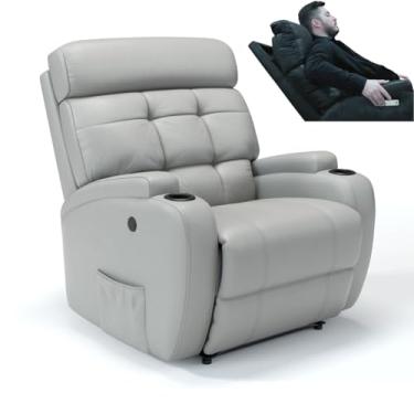 Imagem de Poltrona do Papai Reclinável Elétrica Bivolt Com Motor de Pescoço em Couro Bovino Damie (Cinza Griggio)