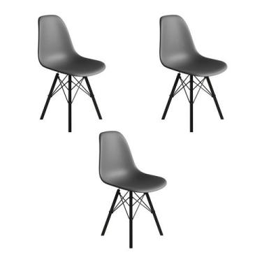 Imagem de Conjunto 3 Cadeiras Eames Estilo Moderno em Ferro Preto com Assento Ci