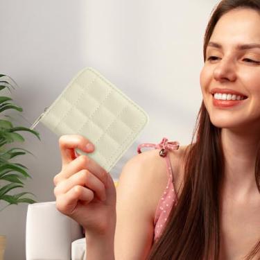 Imagem de Carteira pequena feminina, porta-moedas de poliuretano, porta-cartões de crédito para mulheres, vários compartimentos para cartões, carteira de cor sólida com padrão xadrez para dinheiro, chaves