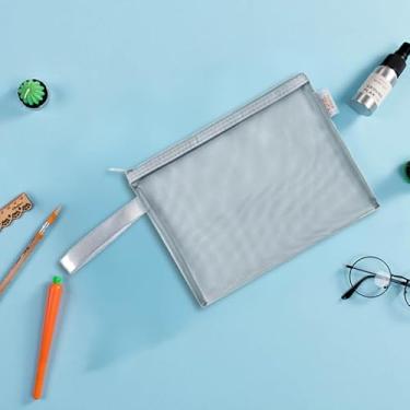 Imagem de 1 bolsa de malha com zíper, pasta de arquivo com zíper de plástico, bolsa de documentos com zíper A5 para armazenamento de viagem de escritório, casa, cinza
